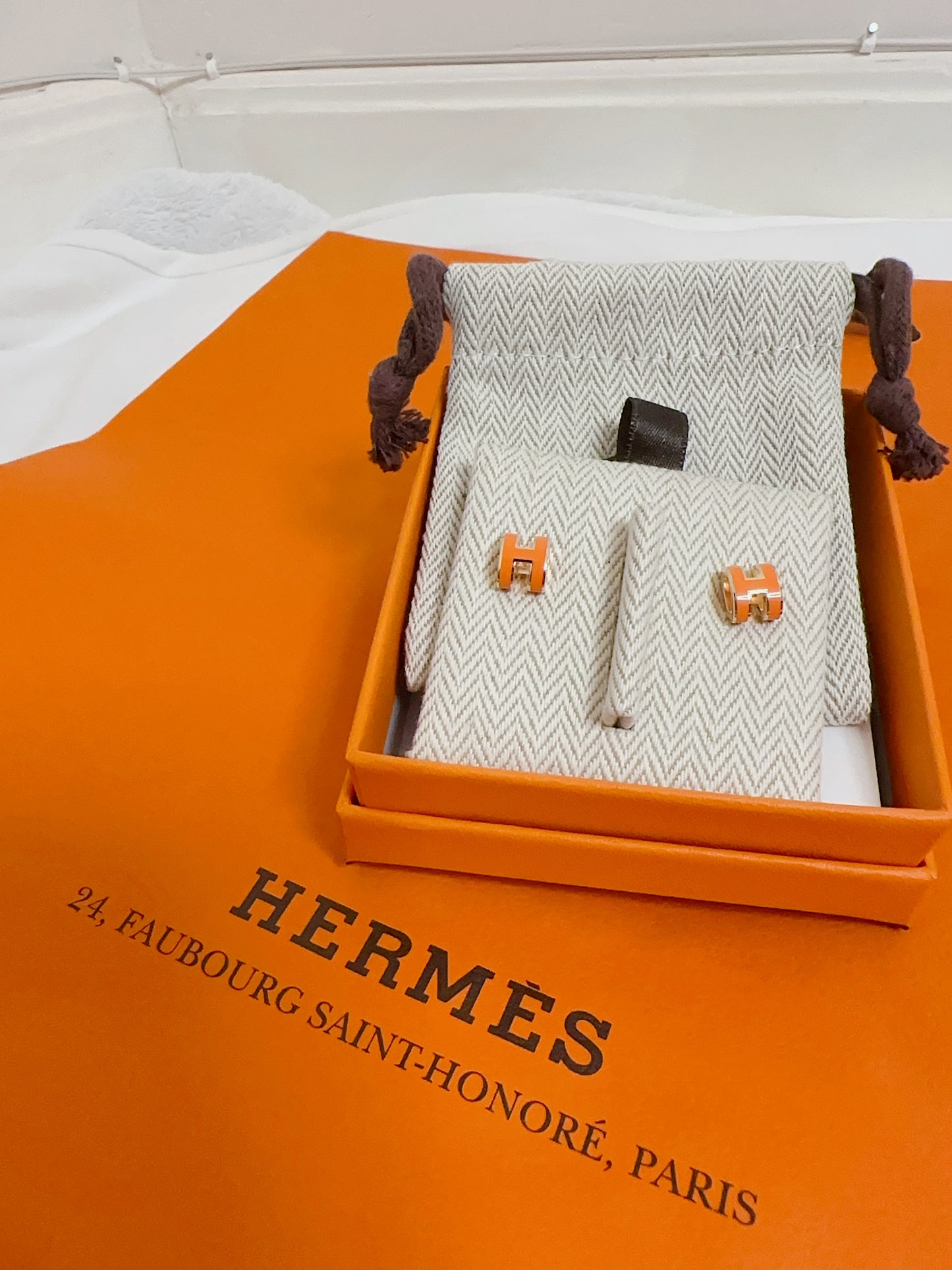 Hermes Mini Pop H Earrings Orange x Gold